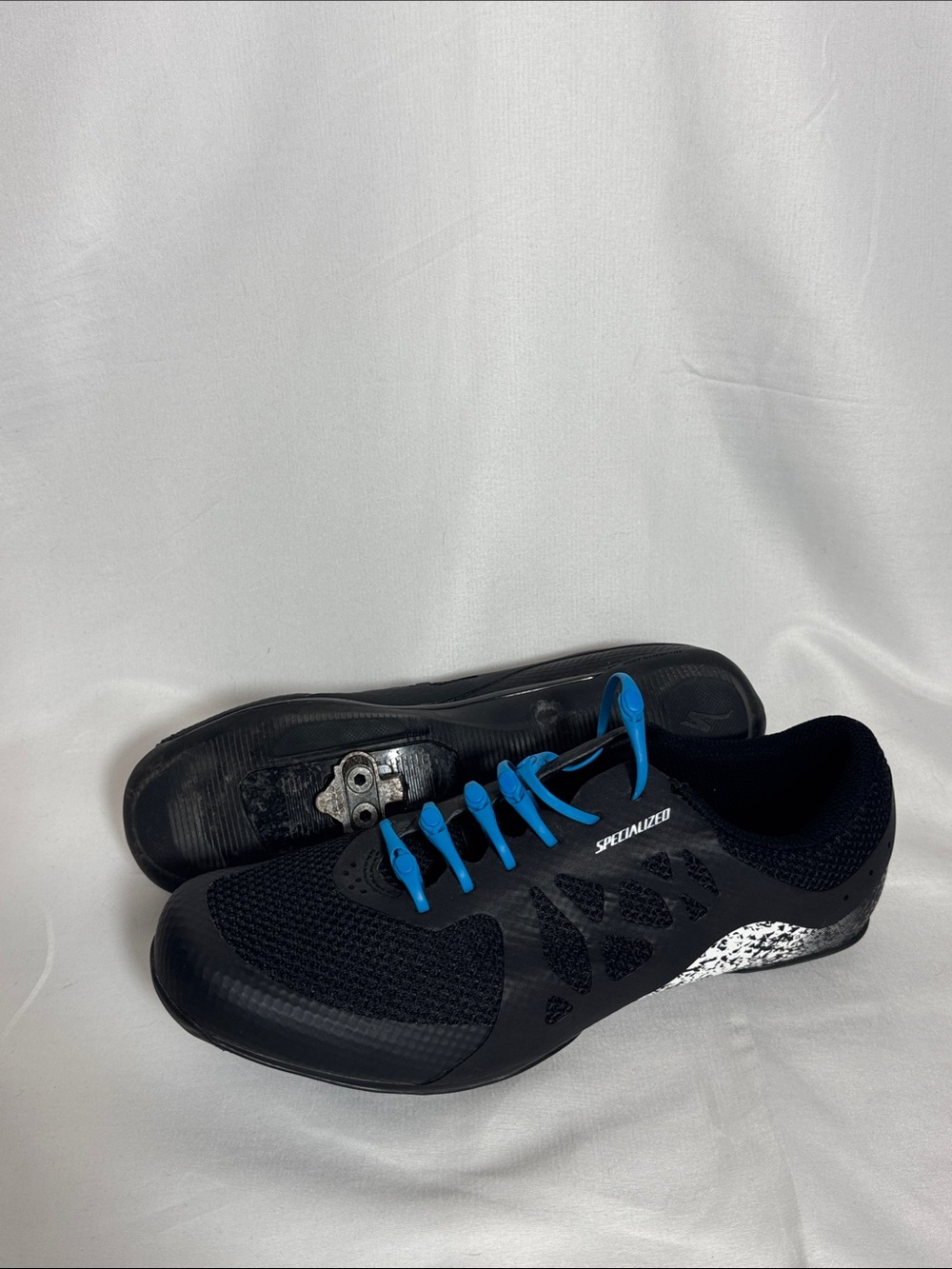 Specialized Unisex Black Cycling Shoes with Blue Lock Laces and SPD Cleats